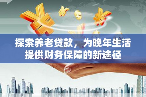 比如探索养老贷款，为晚年生活提供财务保障的新途径